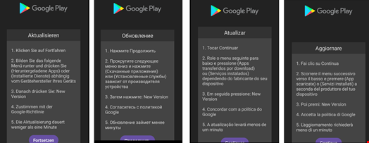 Antidot’s fake update pages crafted in different languages. Source: Cyble